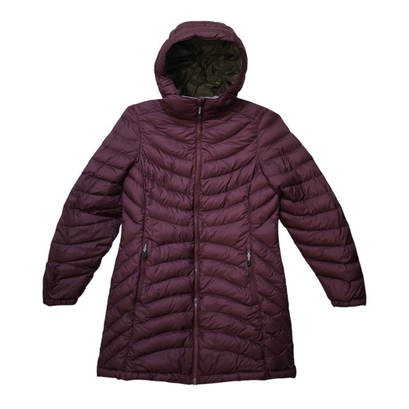 LL Bean Ultralight 850 Down 3/4 Length Parka Coat Small Petite Hooded Burgundy - Picture 1 of 16